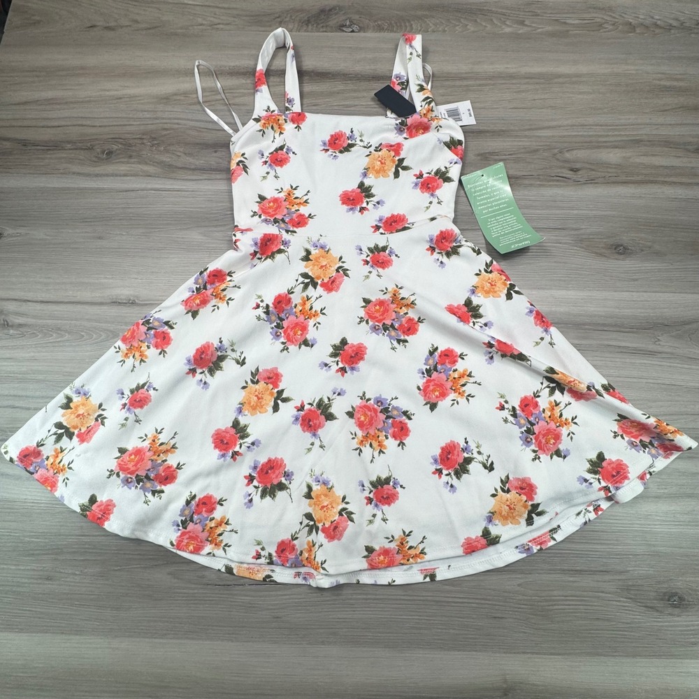 City Triangles Ivory Coral Floral Skater Dress Sleeveless  Womens‎ 5 NEW